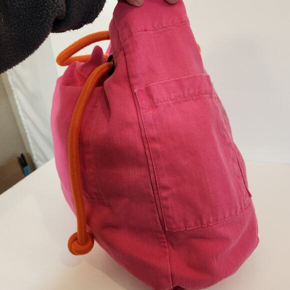 OLD NAVY Rare Vtg Pink Orange Peace Love Design Drawstring Beach Tote Bag Summer - Picture 9 of 11